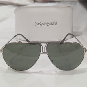 Yves Saint Laurent Silver and Green Sunglasses